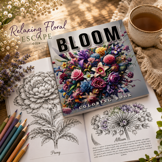 BLOOM Floral Coloring Book | Cottagecore Mindfulness Gift